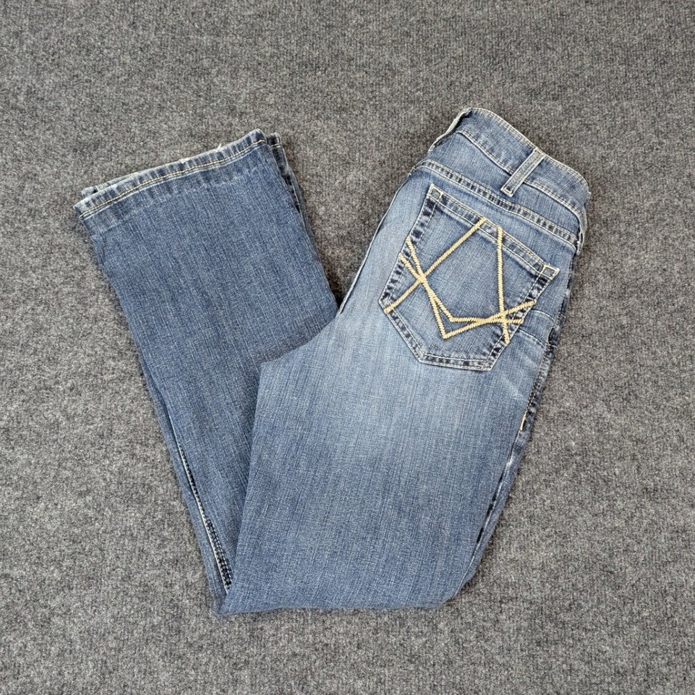 Ariat REAL Denim Womens 30S Bootcut Jeans Medium Wash Blue Embroidered Pocket